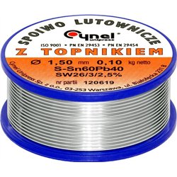 Cynel Lydmetalis su fliusu CYNEL Sn60Pb40 SW26 1.50mm 100g