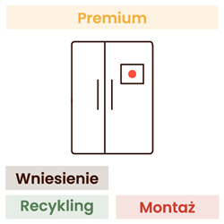 Montaż lodówki Side By Side KOMFORT (wniesienie, wypoziomowanie, podłączenie, recykling, zdjęcie zabezpieczeń, montaż półek i sz
