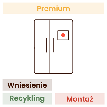 Montaż lodówki Side By Side KOMFORT (wniesienie, wypoziomowanie, podłączenie, recykling, zdjęcie zabezpieczeń, montaż półek i sz