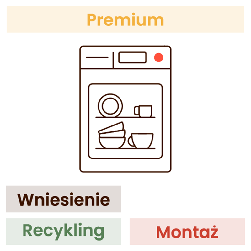 Montaż zmywarki KOMFORT (wniesienie, wypoziomowanie, podłączenie, recykling, zdjęcie zabezpieczeń, montaż szuflad, wyniesienie o