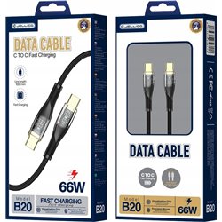JELLICO kabel B20 USB-C - USB-C PD 66W 1M Czarny