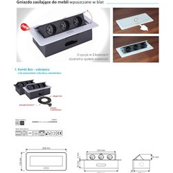 Design Light Gniazdko biurowe kolor czarny prostokątne otwierane z blatu KOMBIBOX UZBROJONE Z PRZEWODEM 1,5M 230v x 3. Design Li