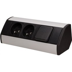 Orno Gniazdo meblowe 2x2P+Z z wyłącznikiem, czarno-srebrne