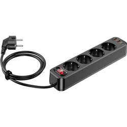 Listwa zasilająca Hoco HOCO listwa zasilająca 4 gniazda + 2 x USB A + Typ C PD QC3.0 3A 20W NS1 1,8 m czarna