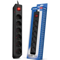 Listwa przeciwprzepięciowa SVEN Optima 3,0 m (6 gniazd) czarna,