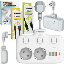 Listwa zasilająca Heckermann Listwa zasilająca Heckermann SE2435 + Kabel USB A-C AD-609CTS + Kabel USB C-C 610CC