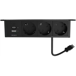 DELTACO power panel, 3 sockets, 1x21W A+C USB charger, GST18 connection