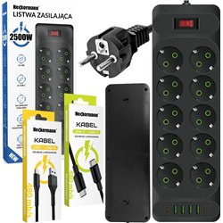 Listwa zasilająca Heckermann Listwa zasilająca Heckermann F35U + Kabel USB A-C AD-609CTS + Kabel USB C-C 610CC