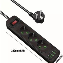 F23U 2m extension cord with 3 Sockets + 3 USB + 1 USB-C