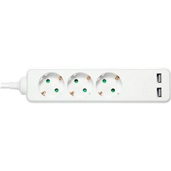 Deltaco Įžemintas ilgiklis DELTACO su 2x USB-A and 3x CEE 7/3 lizdais, apsaugota nuo vaikų, 1,5 m, baltas / GT-0310