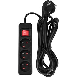 Neo Przedłużacz listwowy 3m, 3x1.5mm2, 3G, czarny, ON/OFF