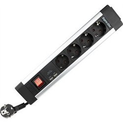 REV REV Multiple Socket Outlet black 4-fold + KS USB SupraLine switch