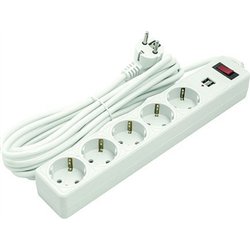 EXD Buitinis ilgiklis 5m, 5 lizdai, 2xUSB, su jungikliu