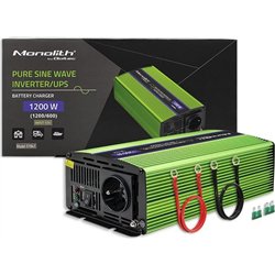 Przetwornica Qoltec Przetwornica napięcia Monilith | ładowanie baterii | UPS | 600W |1200W | 12V na 230V | Czysty Sinus