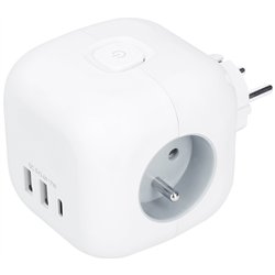 Solight rozbočka kostka, 3x 16A + USB A+C, bílá, vypínač
