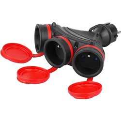 KEL Rozgałęźnik wtyczkowy 3-gniazda z/u 16A 250V IP54 czarny/czerwony GN-X3/54 W-01152