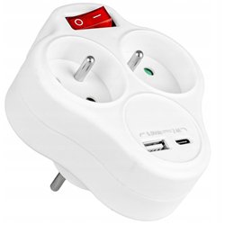 Rozgałęźnik 2 gniazda French z uziemieniem i włącznikiem + USB-C + USB-A VA0284 VAYOX