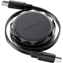 Kabel przewód USB-C - USB-C zwijany z organizerem 60W - czarny Kabel przewód USB-C - USB-C zwijany z organizerem 60W - czarny