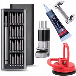 Rosfix Rosfix Imadełko do wyświetlaczy LCD + Zestaw precyzyjnych wkrętaków 25w1 w otwieranym etui + Klej B7000 + Przyssawka do w