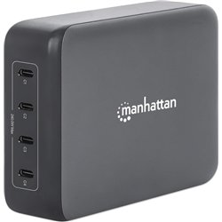 MANHATTAN 4-Port GaN USB Power Delivery-Ladestation PD 3.1 Vier USB-C PD-Ports mit bis zu 140W pro Port 240 W Gesamtleistung sch