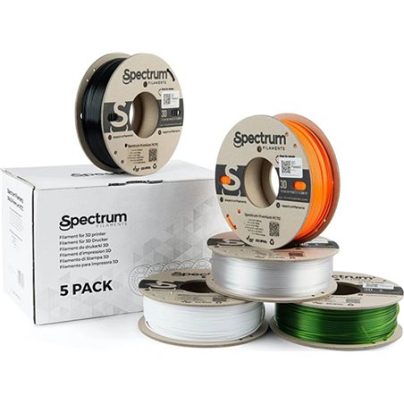 Długopis 3D Spectrum Spectrum 3D filament, Premium PCTG, 1,75mm, 5x250g, 80751, mix Arctic White, Traffic Black, Pure Orange, Tr