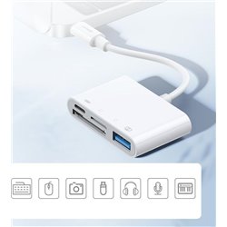 Czytnik Joyroom HUB czytnik kart adapter do iPhone OTG Lightning - USB czytnik kart SD TF biały