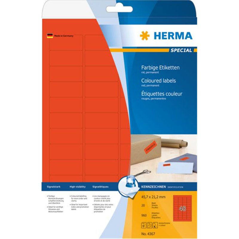 Herma Etykiety kolorowe A4, papier matowy czerwony, 960 szt (4367)