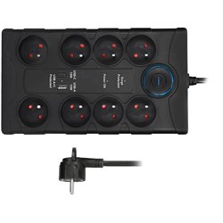 Solight přepěťová ochrana, 8z, USB A+CA, 2m, černá