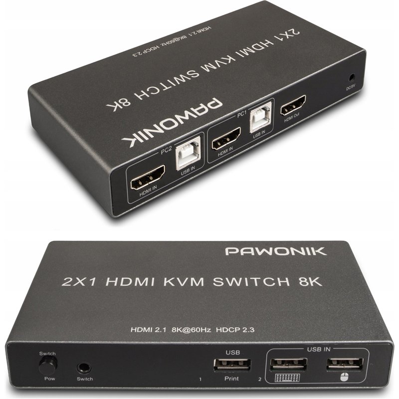 Konsola KVM Pawonik KONSOLA KVM HDMI 2.1 PRZEŁĄCZNIK SWITCH 4K 120HZ 8K 2 KOMPUTERY - 1 MONITOR