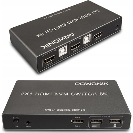 Konsola KVM Pawonik KONSOLA KVM HDMI 2.1 PRZEŁĄCZNIK SWITCH 4K 120HZ 8K 2 KOMPUTERY - 1 MONITOR