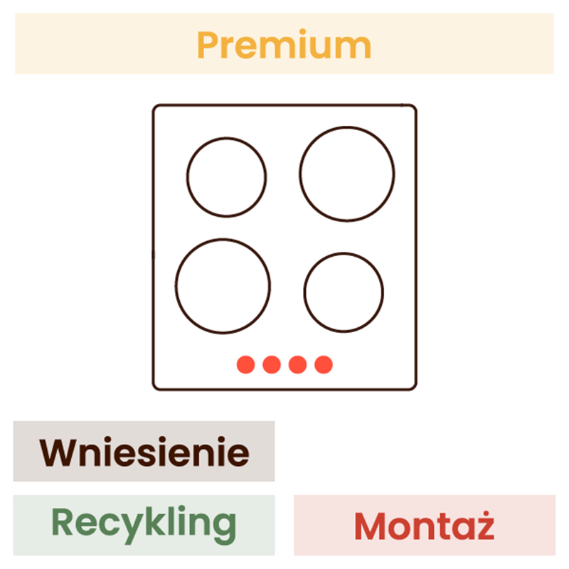 Montaż płyty indukcyjnej w zabudowie KOMFORT (wniesienie, demontaż starego urządzenia, montaż w zabudowie, podłączenie, wyniesie