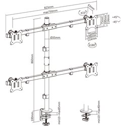 InLine® Tischhalterung, für 4x LCD-/LED-Display bis 81cm (32"), max. 9kg