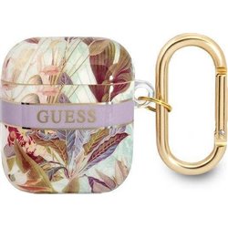 Guess Etui ochronne Flower Strap Collection do AirPods fioletowe