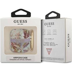 Guess Etui ochronne Flower Strap Collection do AirPods fioletowe